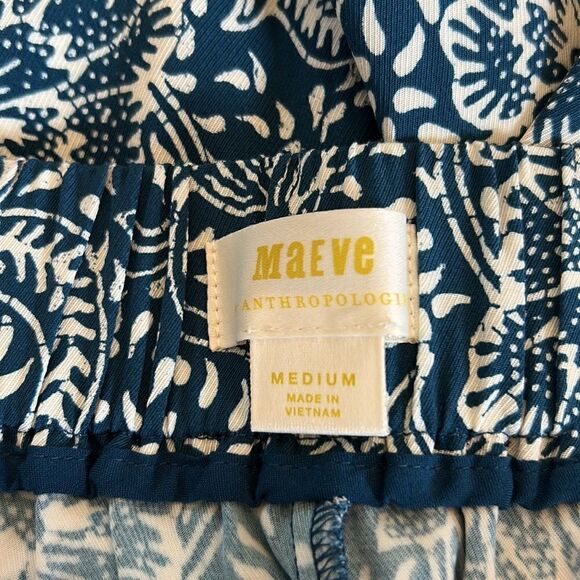 Anthropologie blue white flowy side slit elastic waist pants Size M New - Picture 8 of 13